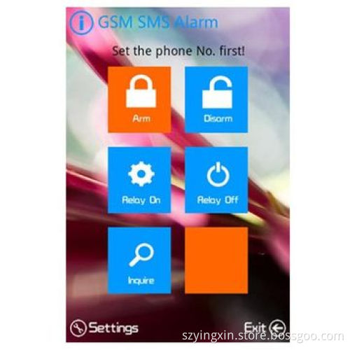 GSM alarm system, user-friendly icons for LED indicators, functional buttons